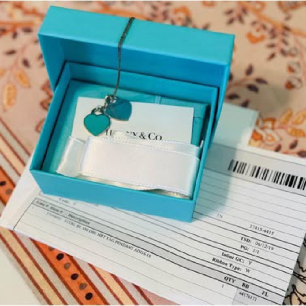 Tiffany & Co. Dual Heart Pendant Necklace in Blue Box